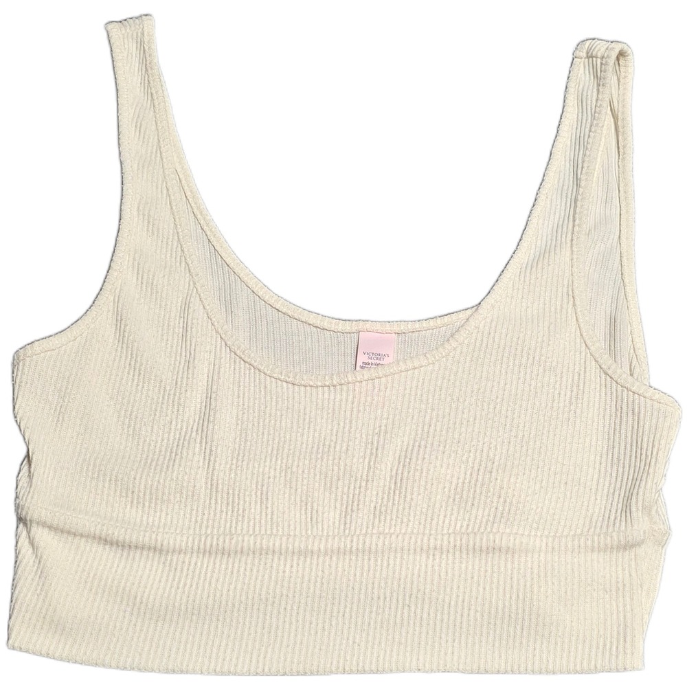 Victorias Secret  Ribbed Lounge Crop‎ Top Women's Size M Cream Scoop Neck